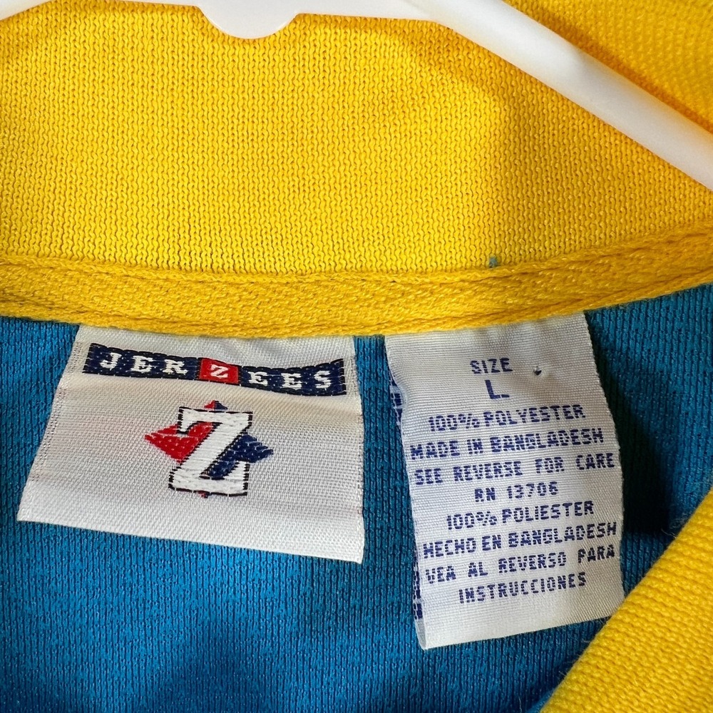 Vintage Jerzees Soccer Jersey Mens Large Blue Striped #2 1/4 Zip Short Sleeve - Picture 3 of 10